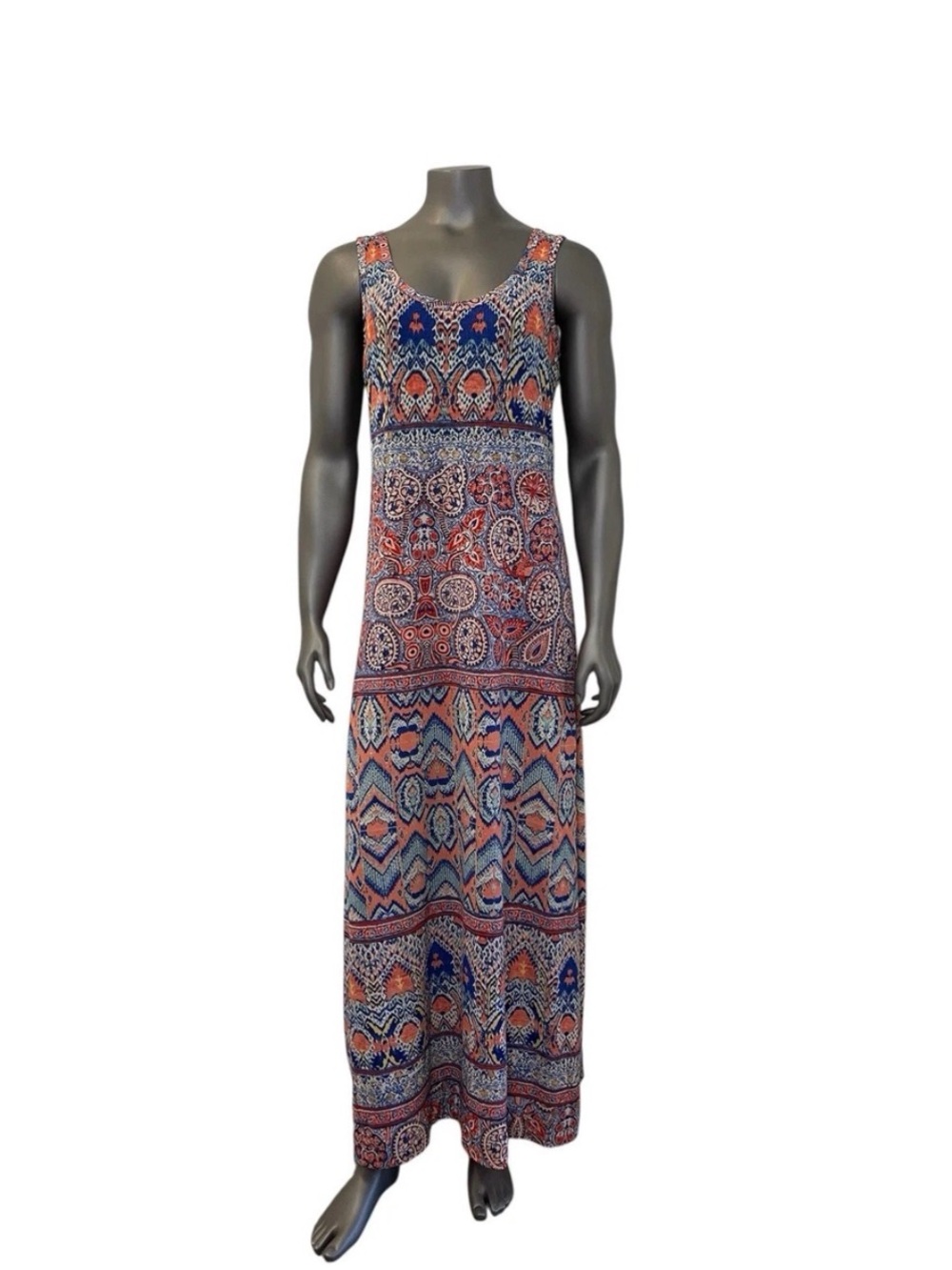 Nine West Sleeveless Maxi Dress in Blue and Orange Paisley Print